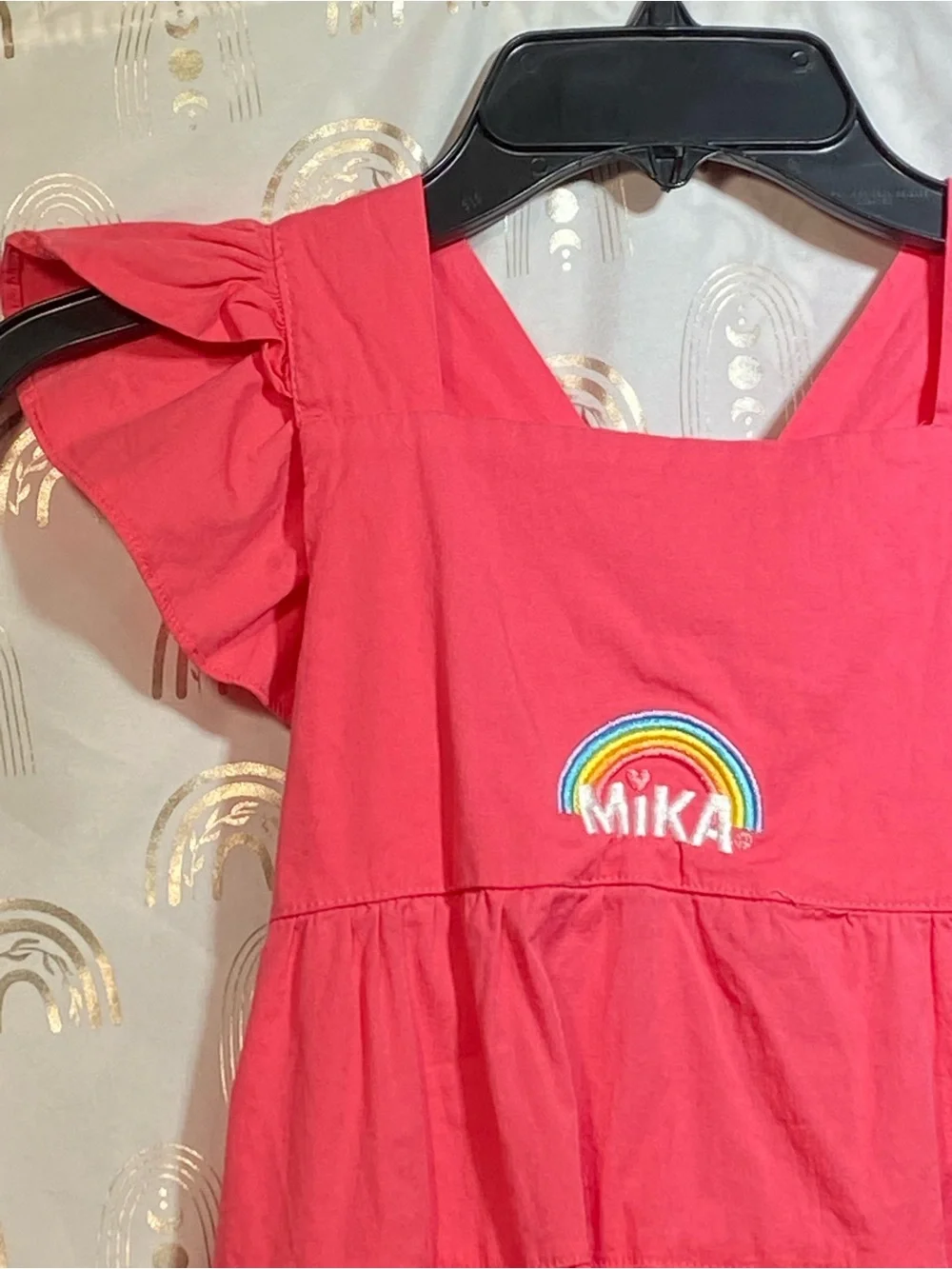 Mika Yoga Wear Coral Pink Tiered Dress with Rainbow Embroidery